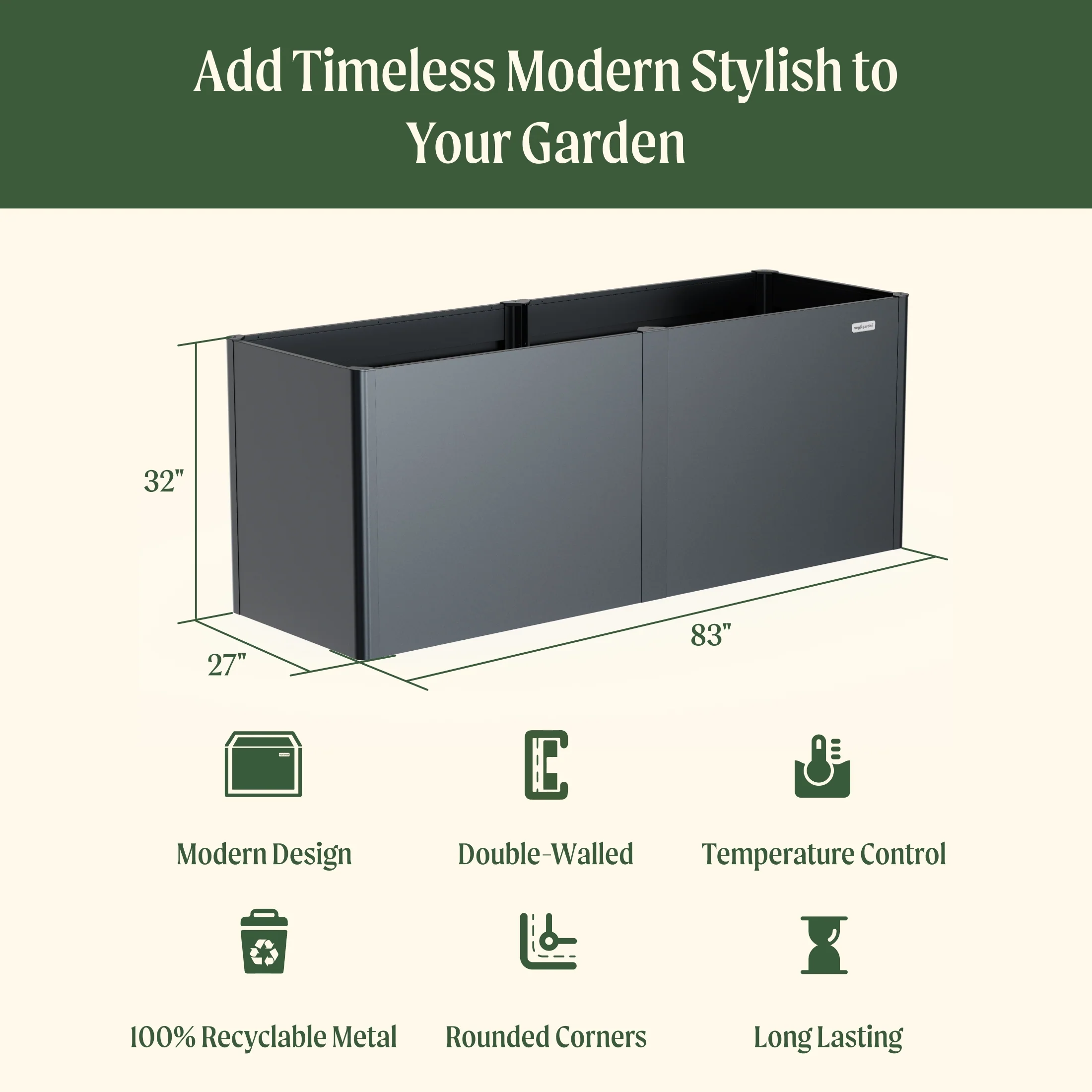 32" Extra Tall Modern 27" x 83" Metal Raised Garden Bed - 1 Pack - Image 4