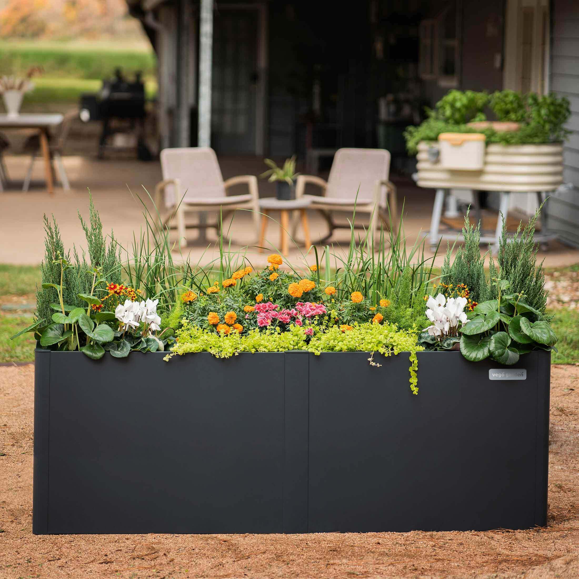 32" Extra Tall Modern 83" x 83" L Shape Metal Raised Garden Bed - Midnight Blue - With Intermediate Floor - Image 9