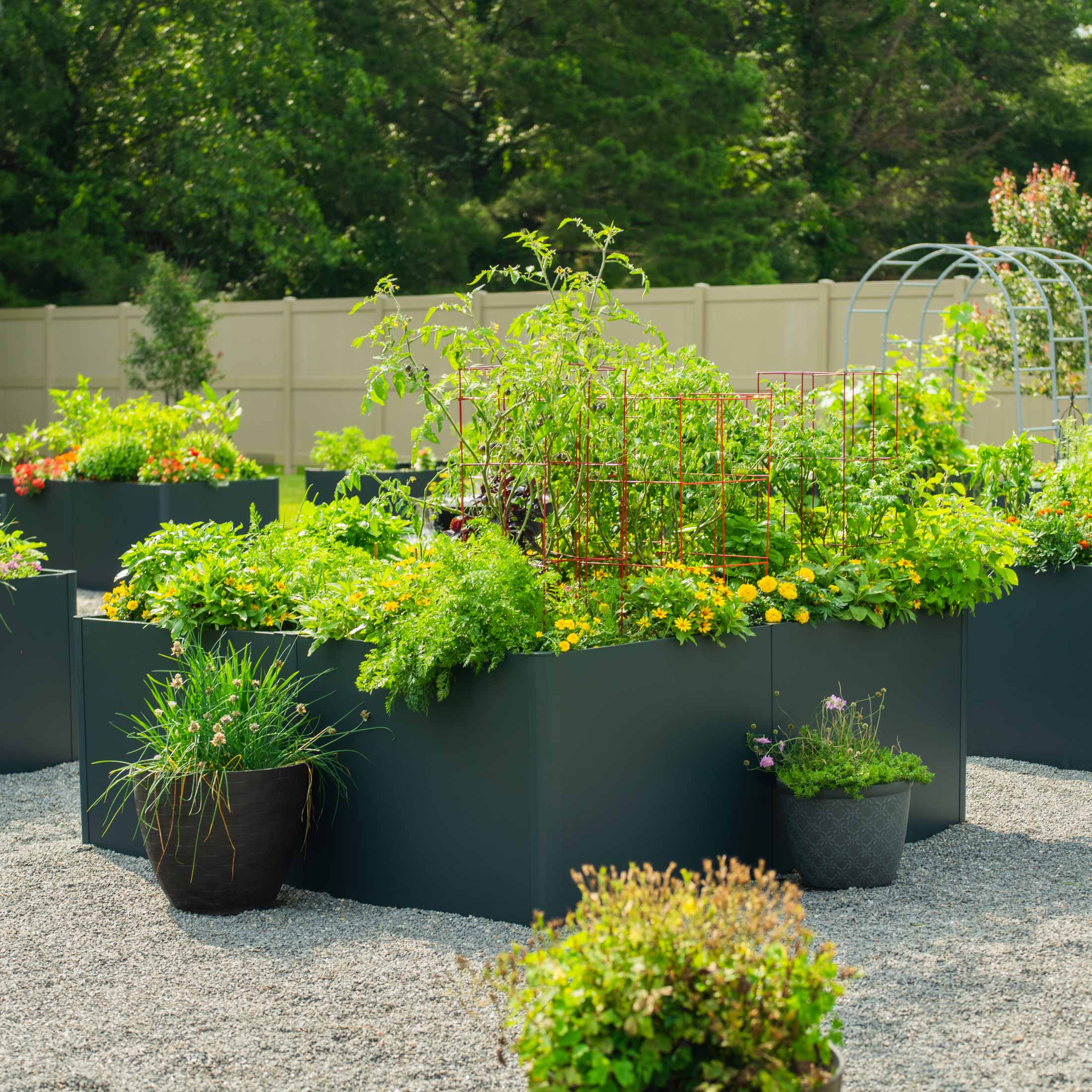 32" Extra Tall Modern 83" x 83" L Shape Metal Raised Garden Bed - Midnight Blue - With Intermediate Floor - Image 8