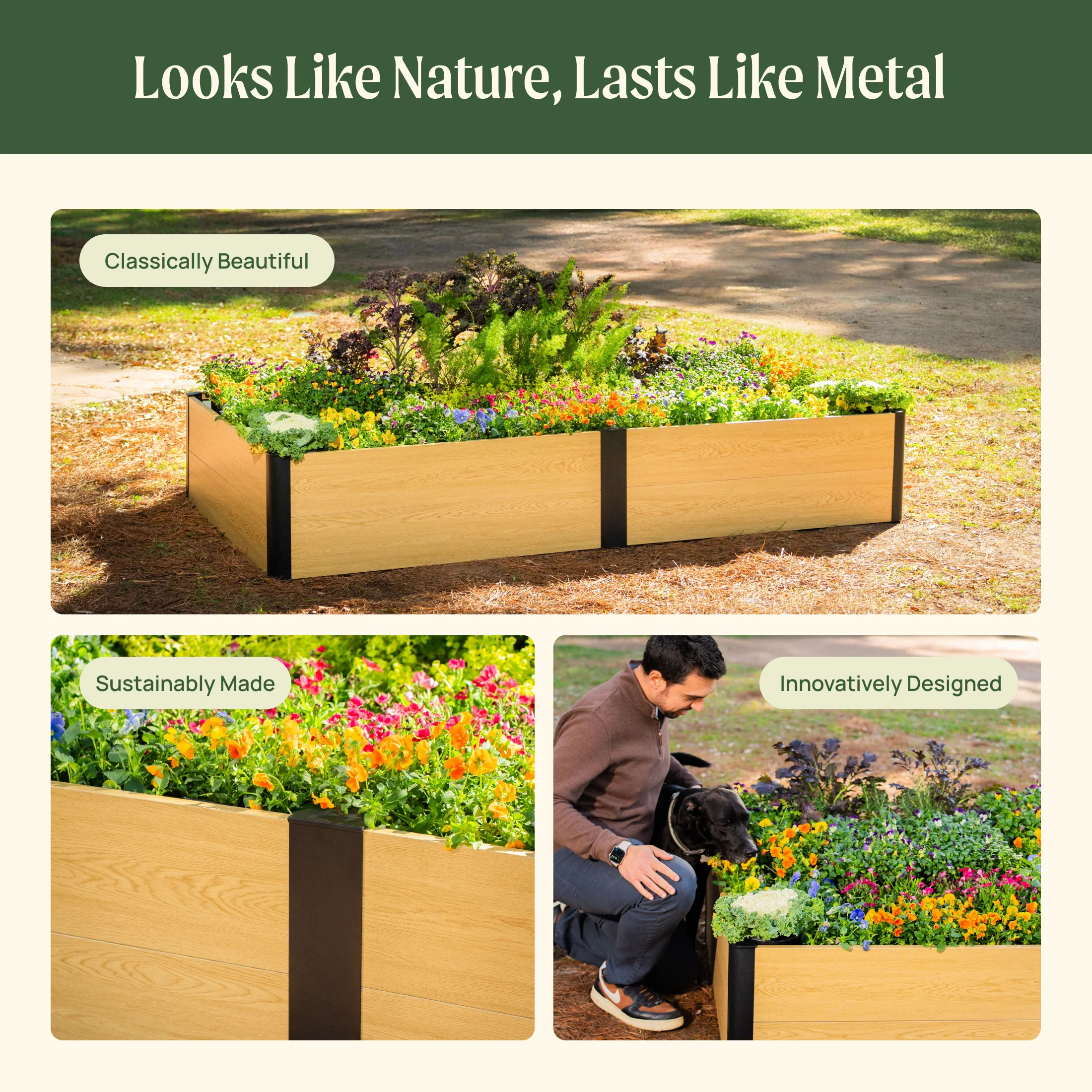 16" Tall Woodgrain 2' x 8' Metal Raised Garden Bed - Image 7