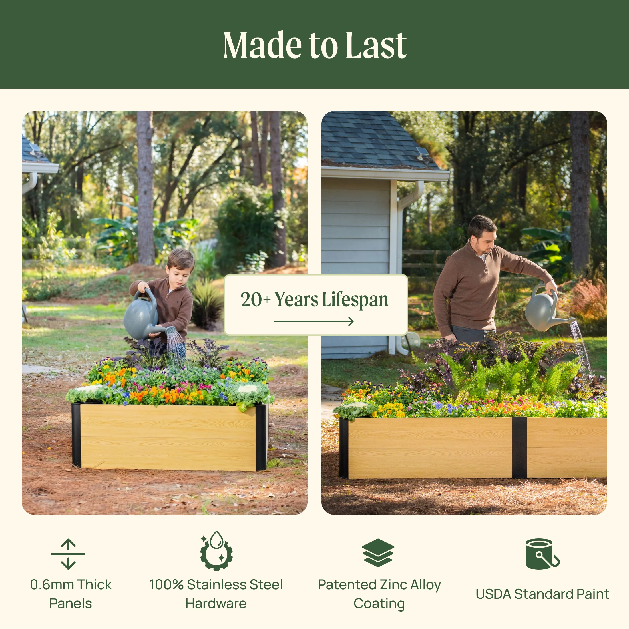 16" Tall Woodgrain 2' x 8' Metal Raised Garden Bed - Image 8